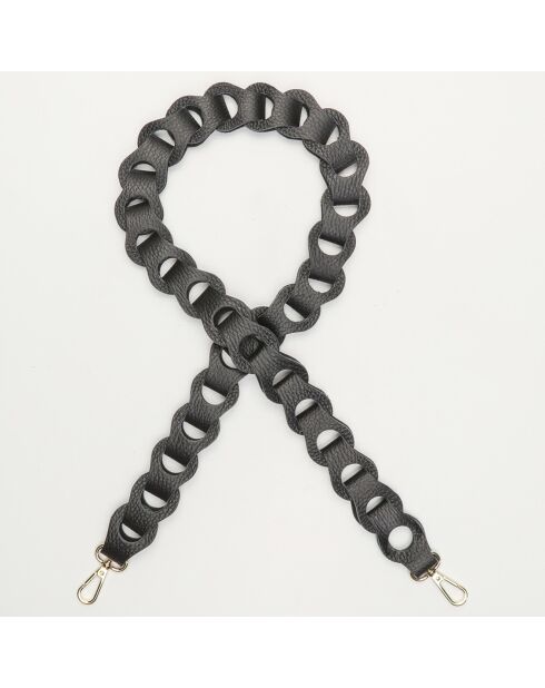 Sacha Handyhalterkette aus schwarzem Metallic-Leder, 100 cm