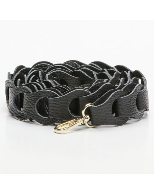 Sacha Handyhalterkette aus schwarzem Metallic-Leder, 100 cm