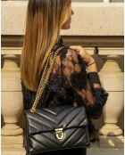 Sac bandoulière en Cuir Cléa noir - 26x18x9.5 cm