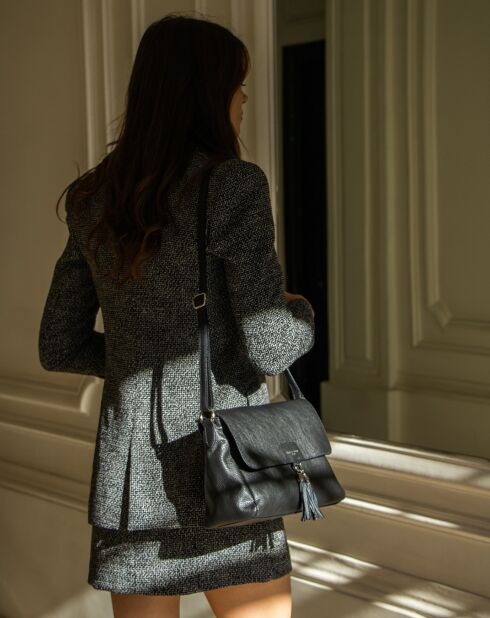 Sac bandoulière en Cuir Indila noir - 28.5x21x9 cm