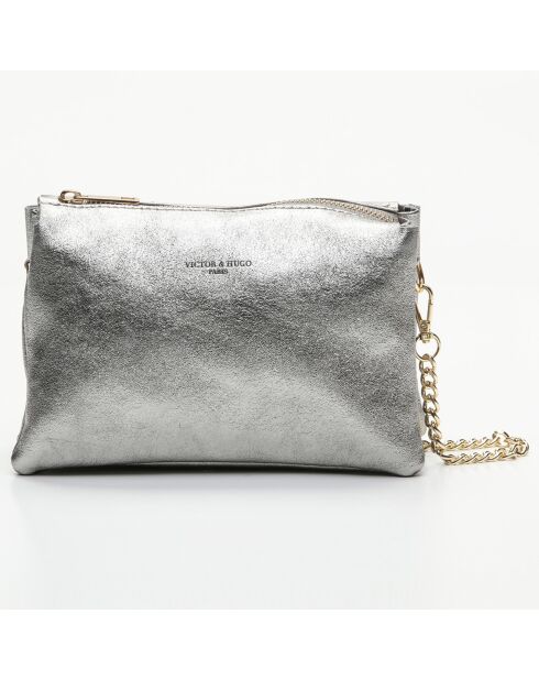 Sac bandoulière en Cuir Perla argenté - 21.5x15x5 cm