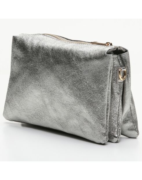 Sac bandoulière en Cuir Perla argenté - 21.5x15x5 cm