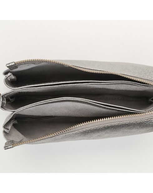 Sac bandoulière en Cuir Perla argenté - 21.5x15x5 cm