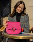 Sac bandoulière en Cuir Silvia rose foncé - 23x18x7 cm