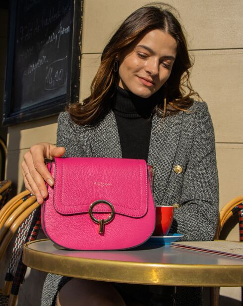 Sac bandoulière en Cuir Silvia rose foncé - 23x18x7 cm
