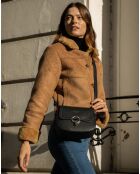 Sac bandoulière en Cuir Silvia noir - 23x18x7 cm