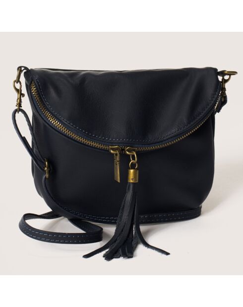 Sac bandoulière en Cuir Leena bleu foncé - 24x4x18 cm