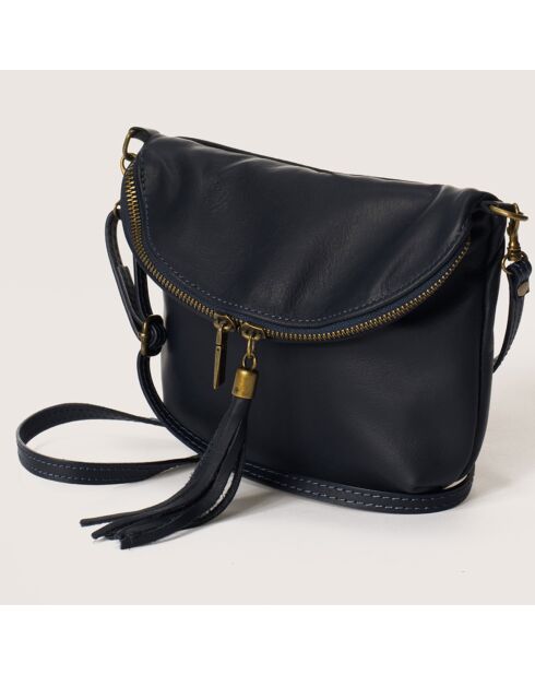 Sac bandoulière en Cuir Leena bleu foncé - 24x4x18 cm