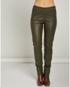 Legging stretch en Cuir d'Agneau Perle kaki