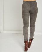 Legging stretch en Velours de Cuir d'Agneau Nusto gris mélangé