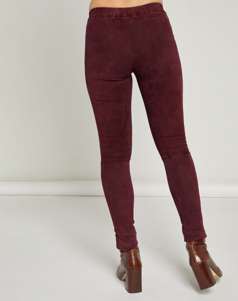 Nusto - Leggings in velluto elasticizzato in pelle di agnello melanzana