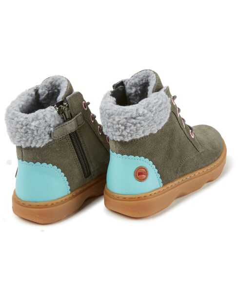 Bottines fourrées en Velours de Cuir Kido vert foncé