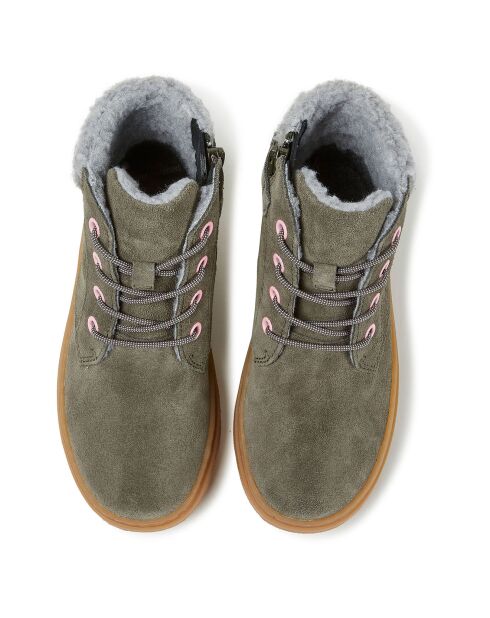 Bottines fourrées en Velours de Cuir Kido vert foncé