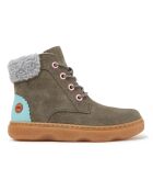 Bottines fourrées en Velours de Cuir Kido vert foncé
