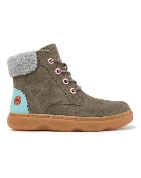 Bottines fourrées en Velours de Cuir Kido vert foncé