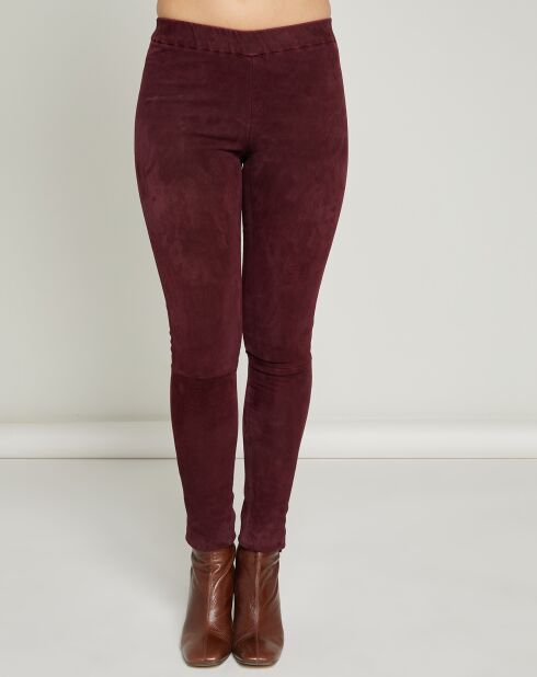 Nusto - Leggings in velluto elasticizzato in pelle di agnello melanzana
