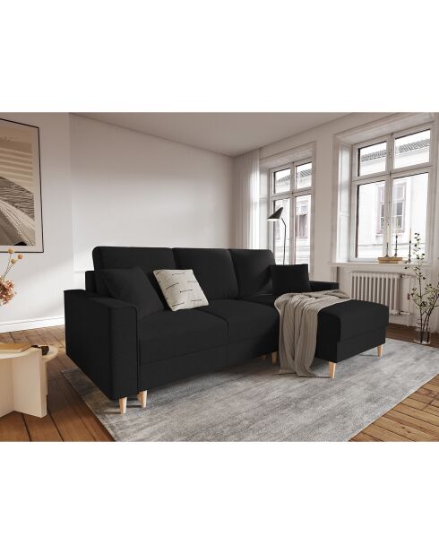 Canapé d'angle Droit Convertible avec Coffre Cartadera bouclé 4 Places noir - 225x147x90 cm