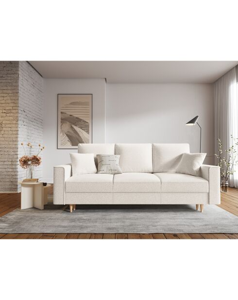 Canapé Convertible avec Coffre Cartadera bouclé 3 Places beige - 222x100x92 cm