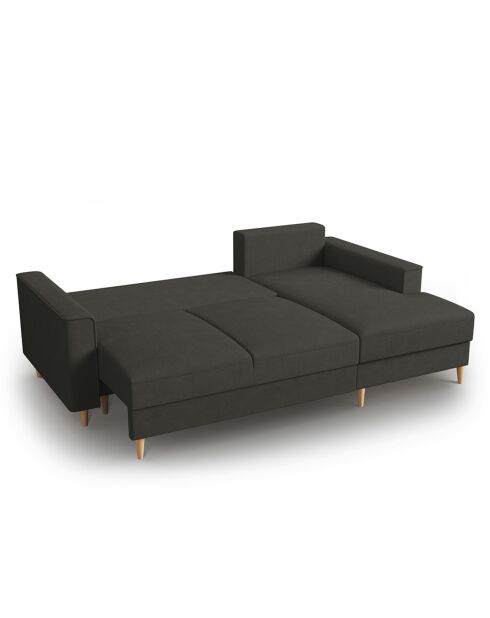 Canapé d'angle Droit Convertible avec Coffre Cartadera Velours côtelé 4 Places noir - 225x147x90 cm