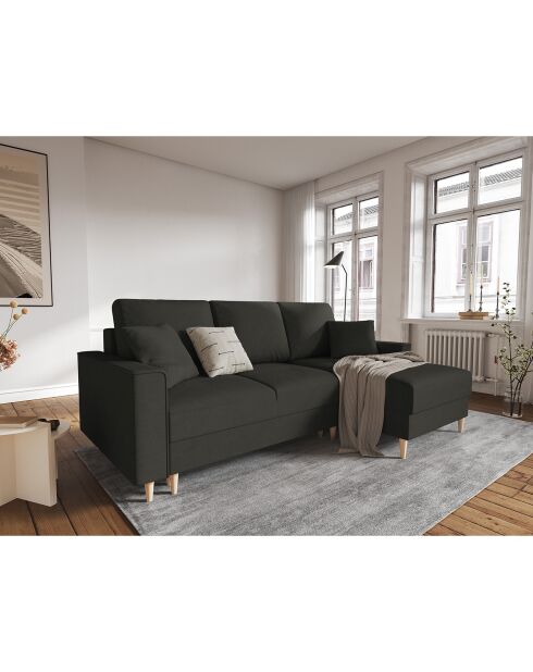 Canapé d'angle Droit Convertible avec Coffre Cartadera Velours côtelé 4 Places noir - 225x147x90 cm
