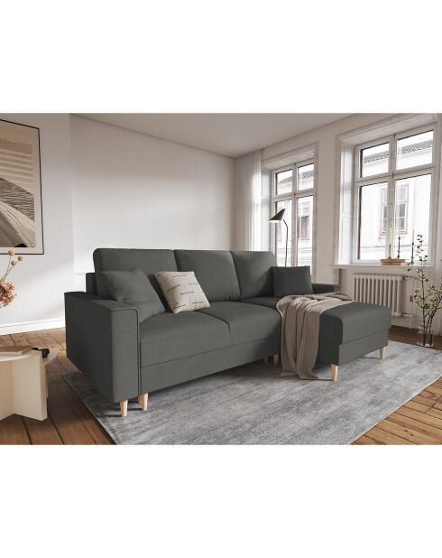 Canapé d'angle Droit Convertible avec Coffre Cartadera Velours côtelé 4 Places gris - 225x147x90 cm