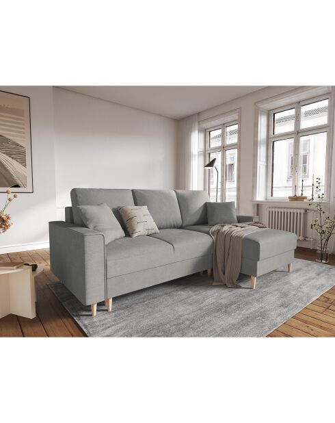 Canapé d'angle Droit Convertible avec Coffre Cartadera Velours côtelé 4 Places gris clair - 225x147x90 cm