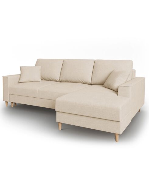 Canapé d'angle Droit Convertible avec Coffre Cartadera Velours côtelé 4 Places beige - 225x147x90 cm