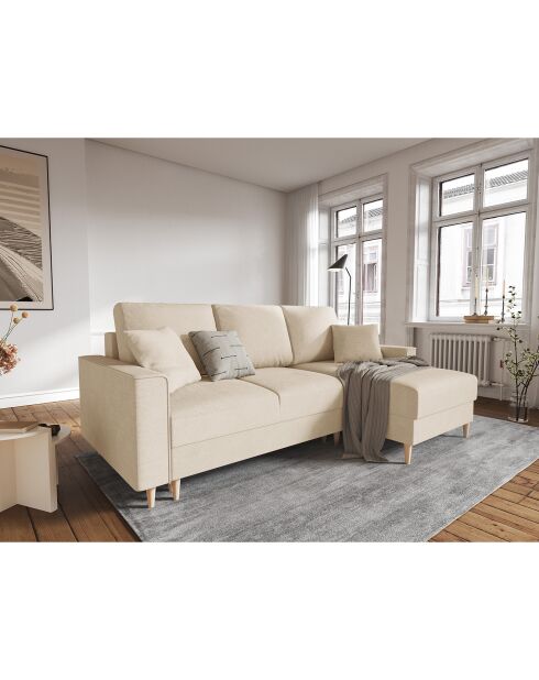 Canapé d'angle Droit Convertible avec Coffre Cartadera Velours côtelé 4 Places beige - 225x147x90 cm