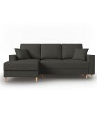 Canapé d'angle Gauche Convertible avec Coffre Cartadera Velours côtelé 4 Places noir - 225x147x90 cm