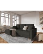 Canapé d'angle Gauche Convertible avec Coffre Cartadera Velours côtelé 4 Places noir - 225x147x90 cm