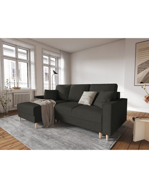 Canapé d'angle Gauche Convertible avec Coffre Cartadera Velours côtelé 4 Places noir - 225x147x90 cm