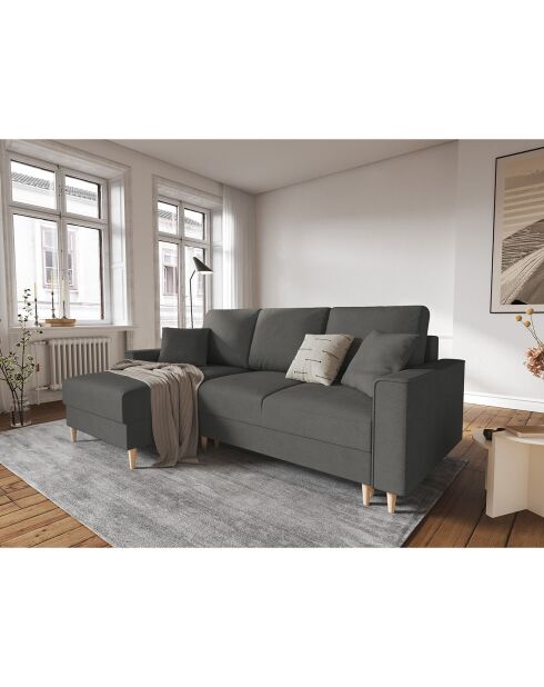 Canapé d'angle Gauche Convertible avec Coffre Cartadera Velours côtelé 4 Places gris - 225x147x90 cm