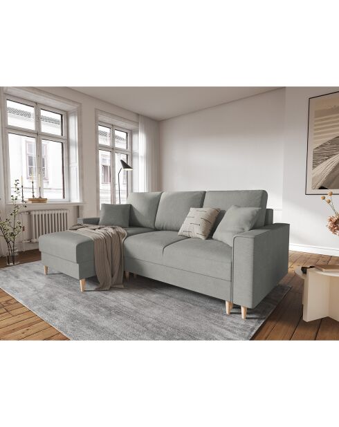 Canapé d'angle Gauche Convertible avec Coffre Cartadera Velours côtelé 4 Places gris clair - 225x147x90 cm