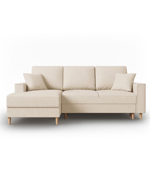 Canapé d'angle Gauche Convertible avec Coffre Cartadera Velours côtelé 4 Places beige - 225x147x90 cm