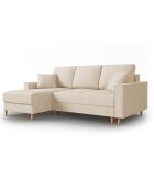 Canapé d'angle Gauche Convertible avec Coffre Cartadera Velours côtelé 4 Places beige - 225x147x90 cm