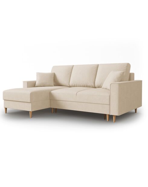 Canapé d'angle Gauche Convertible avec Coffre Cartadera Velours côtelé 4 Places beige - 225x147x90 cm