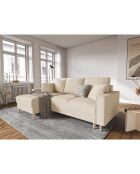 Canapé d'angle Gauche Convertible avec Coffre Cartadera Velours côtelé 4 Places beige - 225x147x90 cm