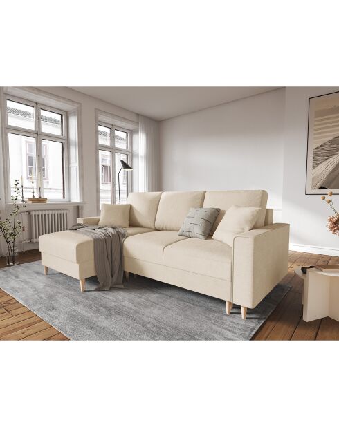 Canapé d'angle Gauche Convertible avec Coffre Cartadera Velours côtelé 4 Places beige - 225x147x90 cm