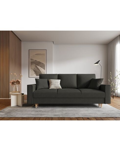 Canapé Convertible avec Coffre Cartadera Velours côtelé 3 Places noir - 222x100x92 cm