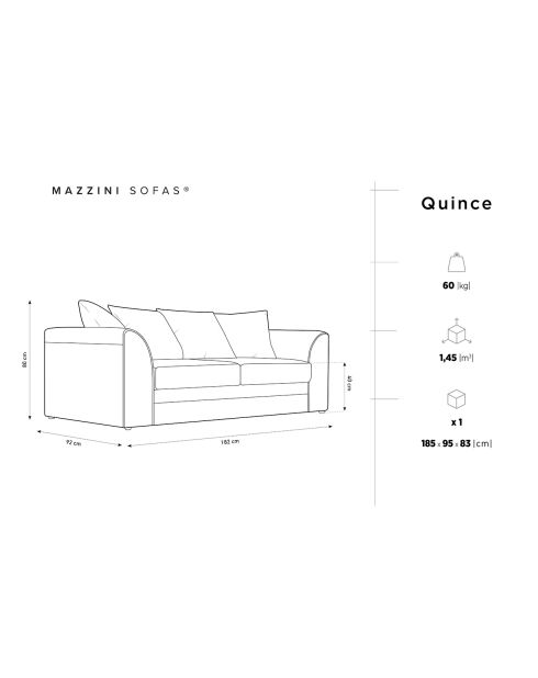 Canapé Quince Velours côtelé 3 Places gris clair - 182x92x80 cm