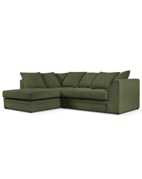 Canapé d'angle Gauche Quince Velours côtelé 4 Places vert - 221x171x80 cm