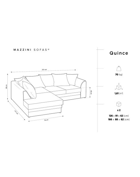 Canapé d'angle Gauche Quince Velours côtelé 4 Places noir - 221x171x80 cm