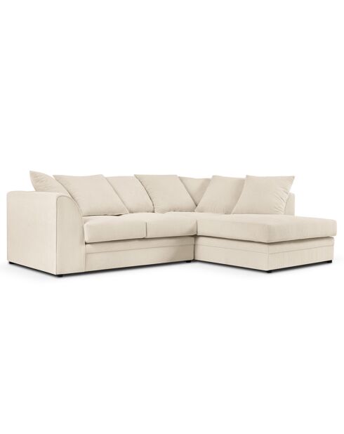 Canapé d'angle Droit Quince Velours côtelé 4 Places beige clair - 221x171x80 cm