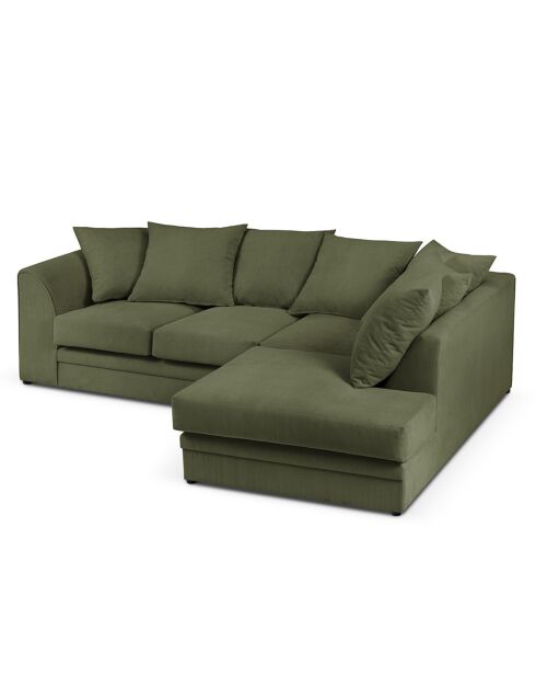 Canapé d'angle Droit Quince Velours côtelé 4 Places vert - 221x171x80 cm