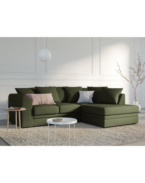 Canapé d'angle Droit Quince Velours côtelé 4 Places vert - 221x171x80 cm