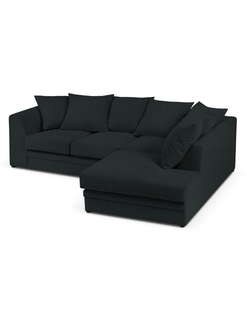 Canapé d'angle Droit Quince Velours côtelé 4 Places noir - 221x171x80 cm