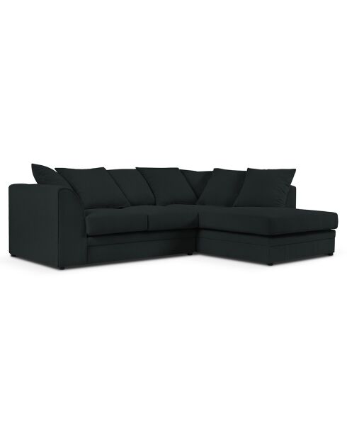 Canapé d'angle Droit Quince Velours côtelé 4 Places noir - 221x171x80 cm