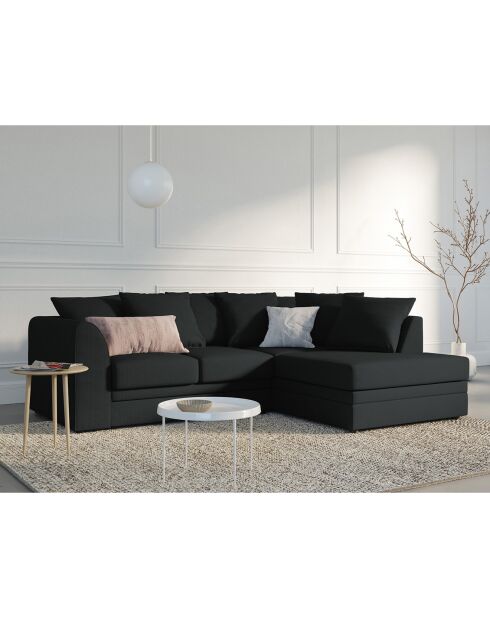 Canapé d'angle Droit Quince Velours côtelé 4 Places noir - 221x171x80 cm