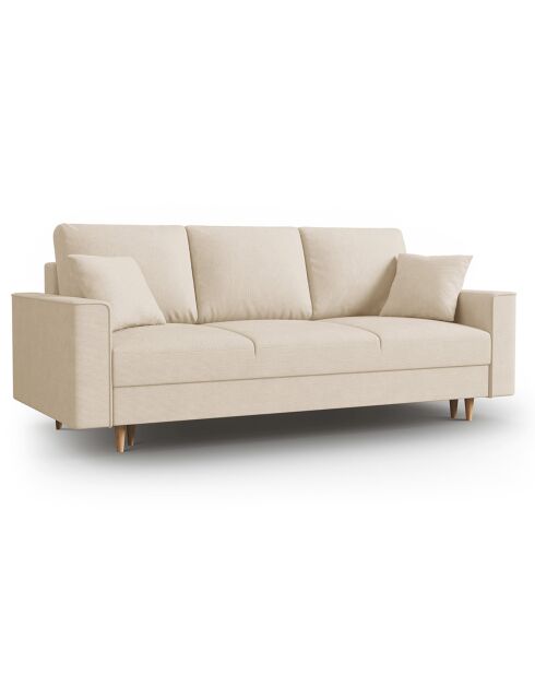 Canapé Convertible avec Coffre Cartadera Velours côtelé 3 Places beige - 222x100x92 cm