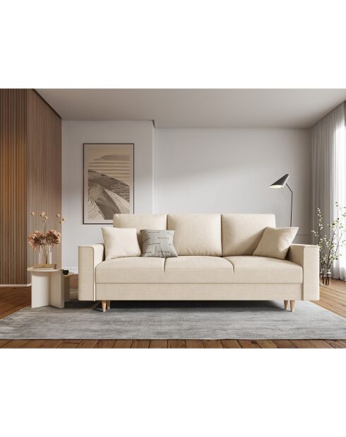 Canapé Convertible avec Coffre Cartadera Velours côtelé 3 Places beige - 222x100x92 cm